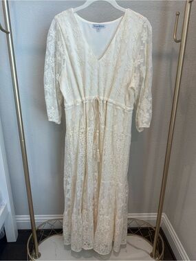 See and be seen Cream Lace Maxi Dress with Tie Waist